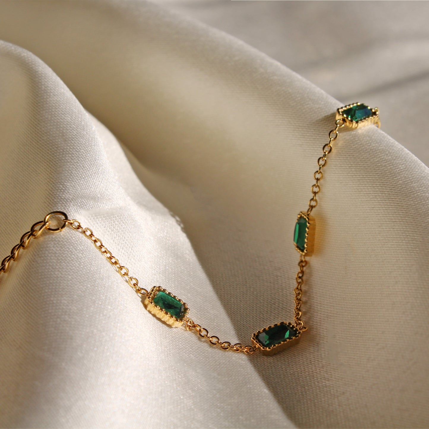18k gold plated stainless steel emerald bracelet