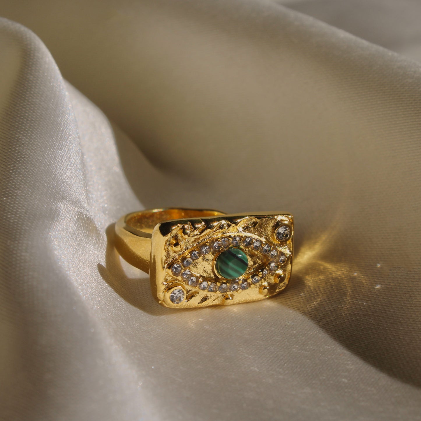 emerald evil eye gold plated stainless steel ring