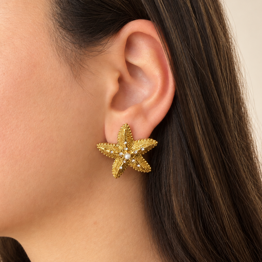 Gold waterproof starfish earrings