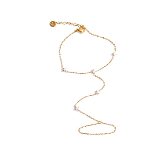 gold plated studded zircon hand chain