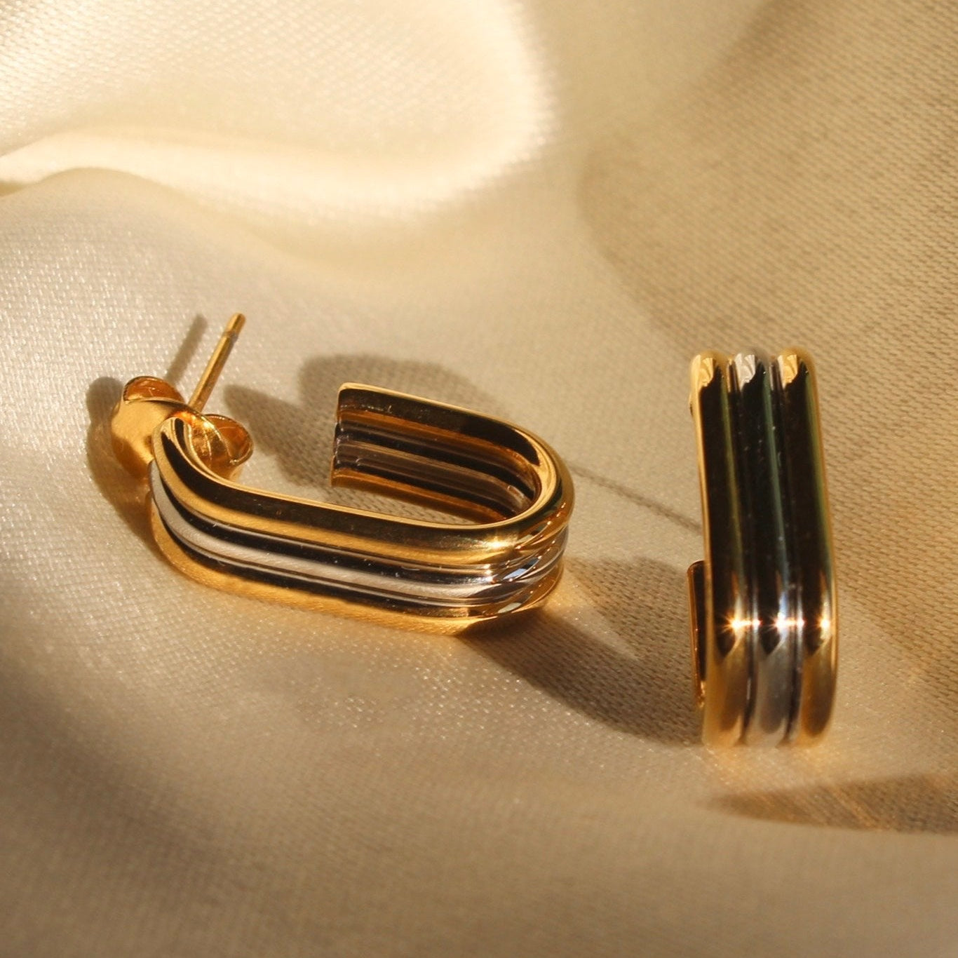 gold and silver two tone gold plated earrings