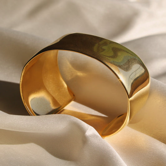Adjustable 18K  gold plated chunky cuff stainless steel tarnish proof