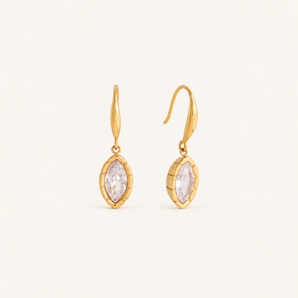 Waterproof and tarnish-proof gold marquise cut drop earrings