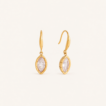 Waterproof and tarnish-proof gold marquise cut drop earrings