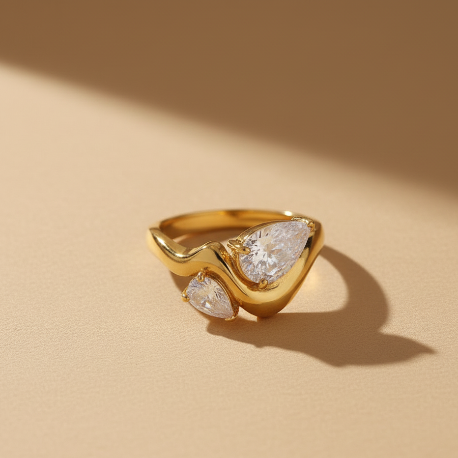 Gold ring with two diamond stones 