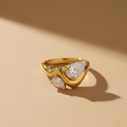 Gold ring with two diamond stones 