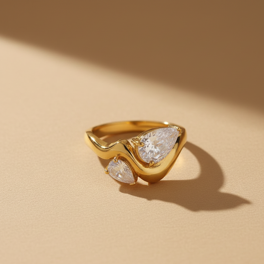 Gold ring with two diamond stones 