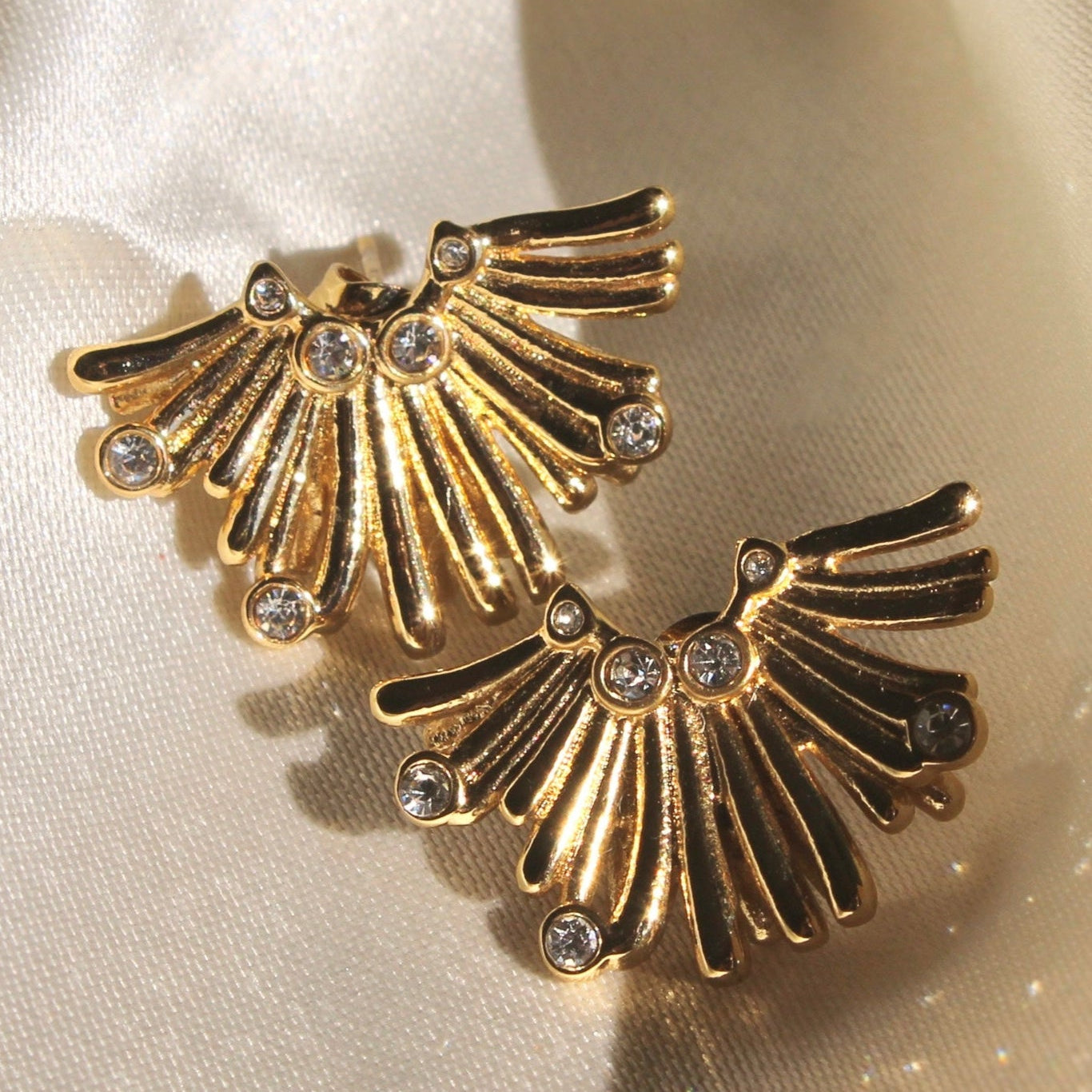 zirconia studded 18k gold plated stainless steel earrings